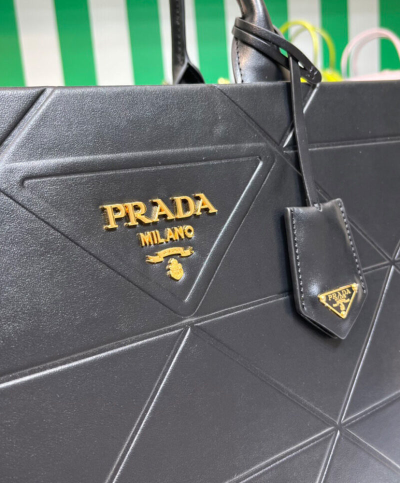 Prada Large Leather Prada Symbole Bag With Topstitching 1BA377 Black
